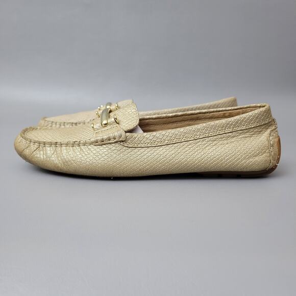 Lauren Ralph Lauren Loafers 10 Caliana Leather Gold Snake Embossed Driving - Picture 3 of 16
